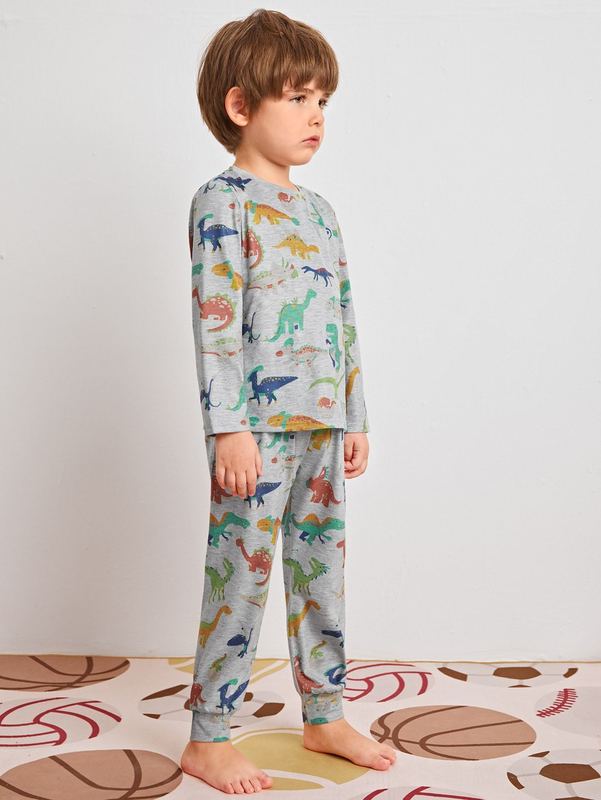 Toddler Boys Dinosaur Print Top & Pants PJ Set SHE