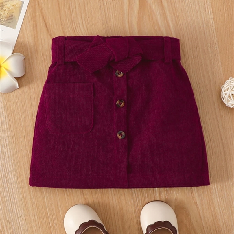 Baby Button Front Patched Pocket Belted Corduroy Skirt SHE