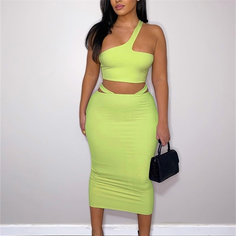 Nibber Two Piece Sets Womens Outfits Female Sexy Solid Color OneShoulder Small Vest SlimFitting Hip Skirt Suit Summer 220602