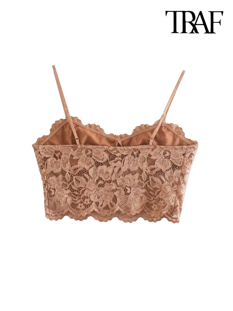 TRAF Women Sexy Fashion Lace Bralette Cropped Tank Top Vintage Backless Adjustable Thin Strap Female Camis Chic Tops 220325