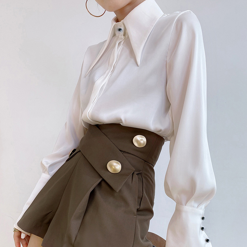 Autumn Vintage Satin Silk Women Shirt Elegant Turn Down Collar Woman Blouse White Long Sleeve Ladies Shirts Tops Blusas 16946 220810