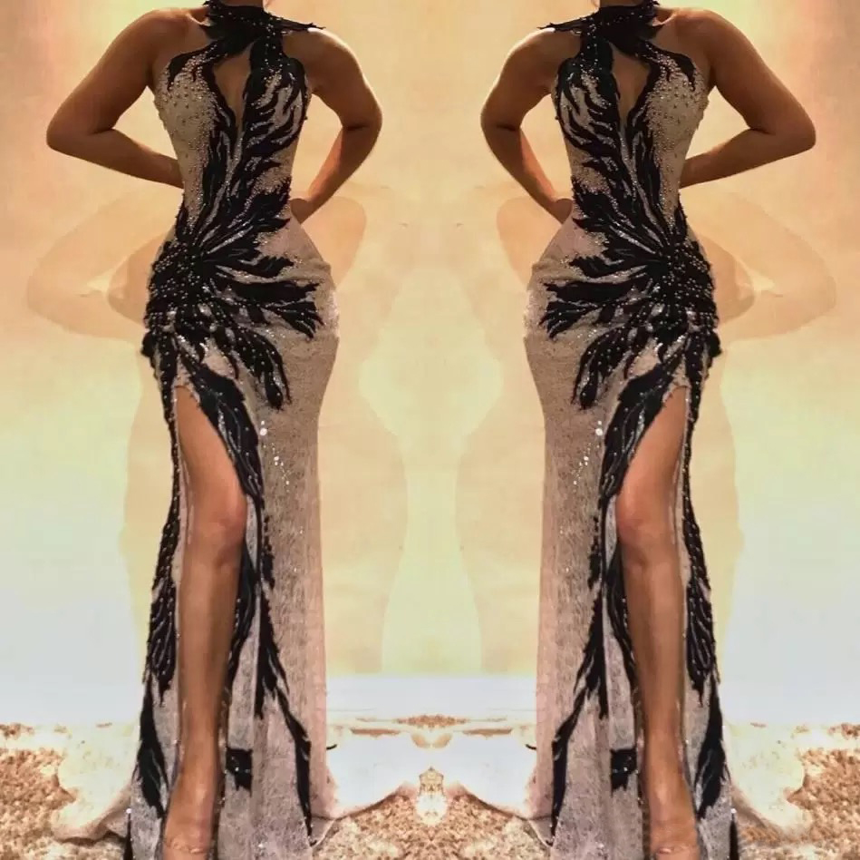 2022 Split Side High Lace Mermaid Prom Dresses Keyhole Neck Crystal beaded Backless Evening Gowns Hollow Out Front Celebrity Dress, Black
2022 Split Side High Lace Mermaid Prom Dresses Keyhole Neck Crystal beaded Backless Evening Gowns Hollow Out Front Celebrity Dress, Black