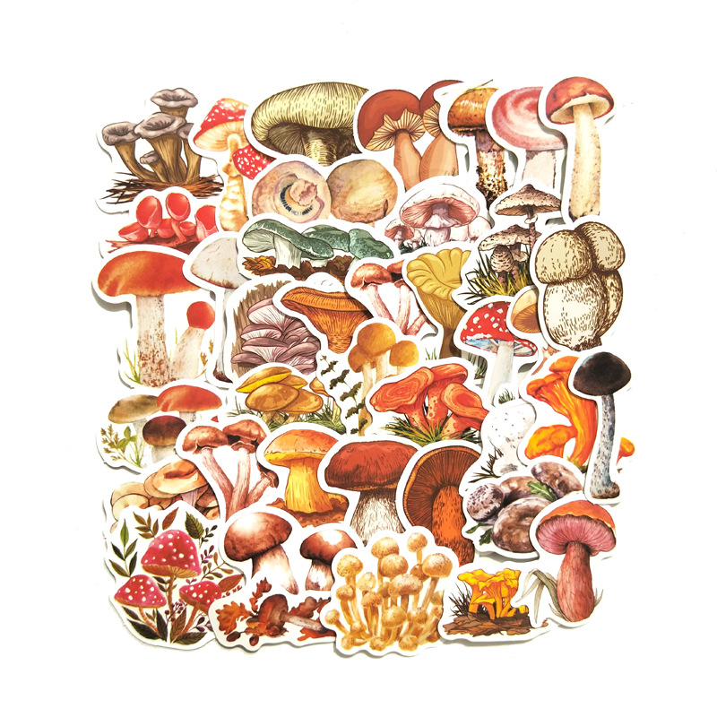 5Set=200Pcs Coffee Mushroom Baking Packaging Stickers Luggage Notebook Cosmetics Lipstick Stickers