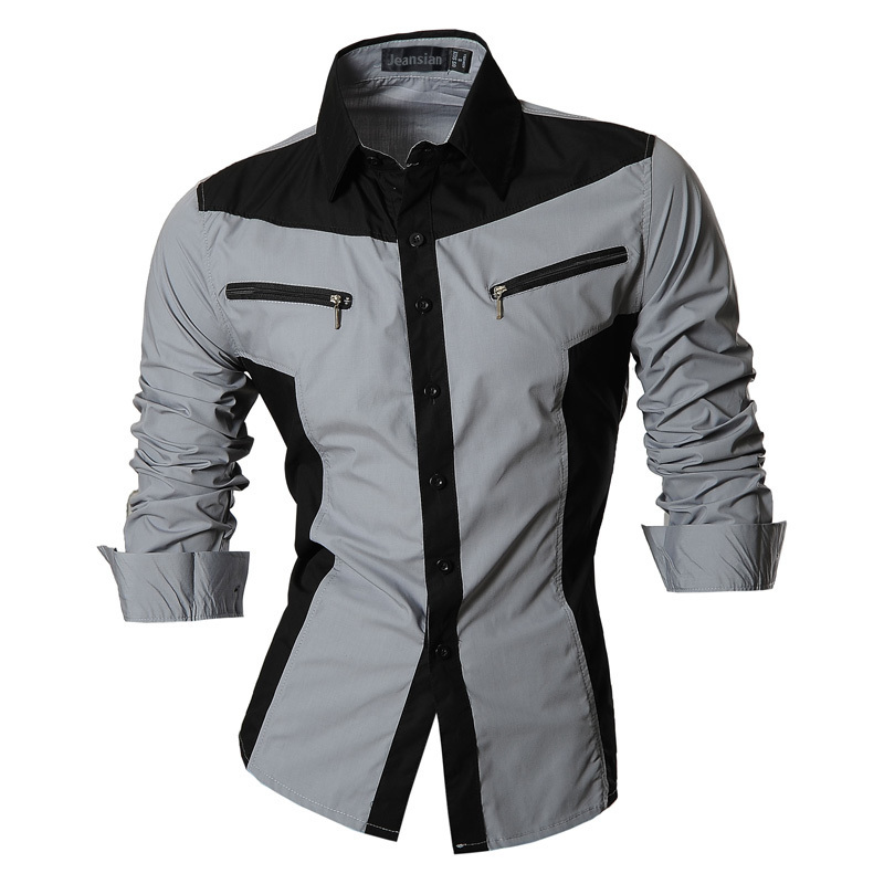 jeansian Spring Autumn Features Shirts Men Casual Shirt Long Sleeve Slim Fit Male Zipper Decoration (No Pockets) Z018 220322