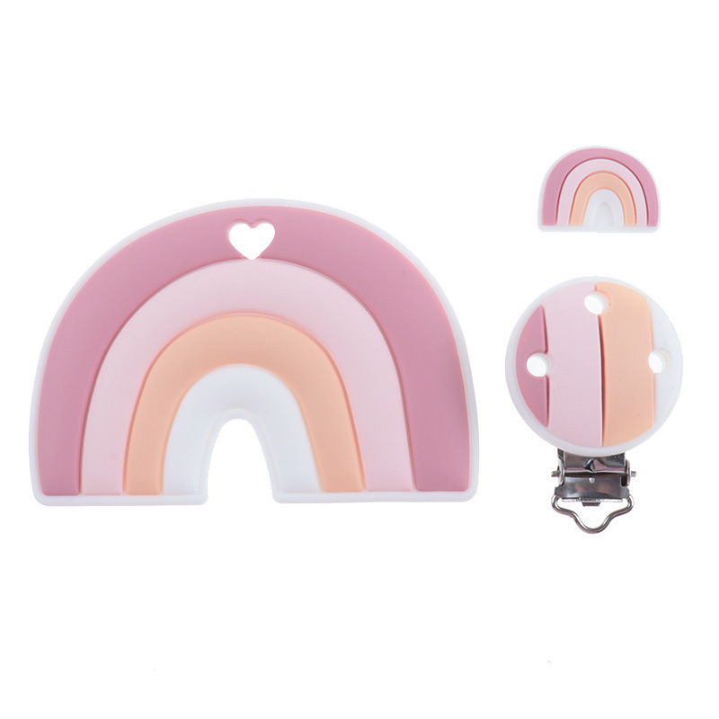 10pcs Rainbow Teethers For Babies Silicone Teether For Teeth Pacifier Chain Accessories Teeth Care Baby Shower Gifts BPA Free 220407