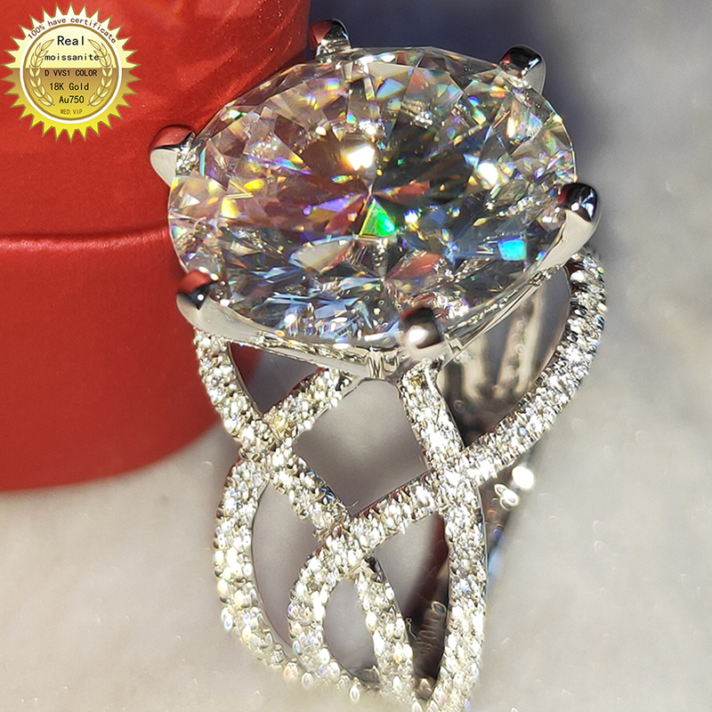 18K 750Au Gold Ring 10Carat DVVS Moissanites Diamond Ring Round Wedding Party Engagement Anniversary Ring Trendy