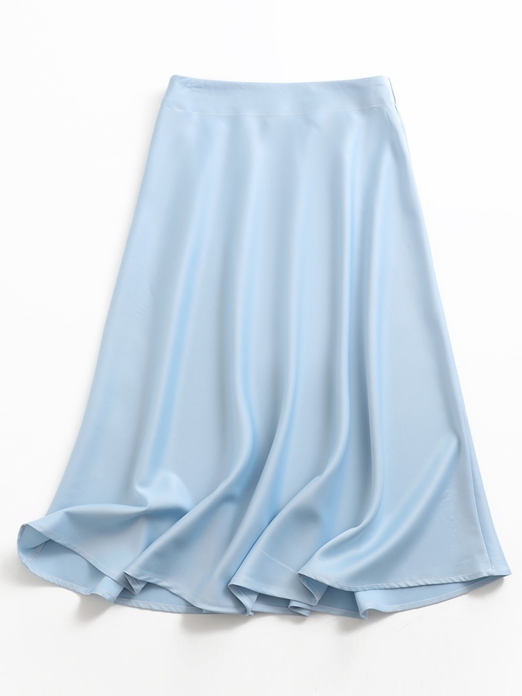 Tangada women solid quality satin midi skirt vintage side zipper office ladies elegant chic Aline skirts 6D18 220701