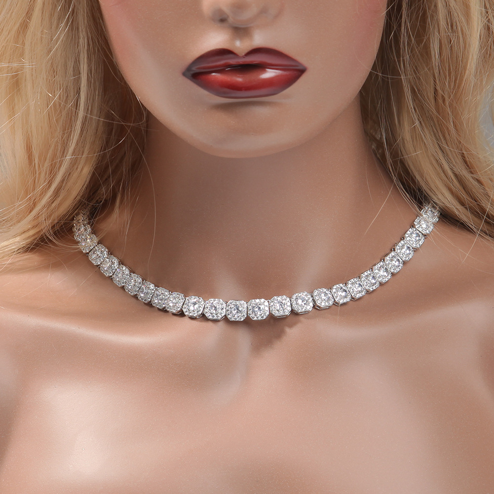 Iced Out Tennis Chain Necklaces Fashion Mens Hip Hop Necklace Jewelry 9mm Square Diamond Rock Candy Gold Chains Necklace