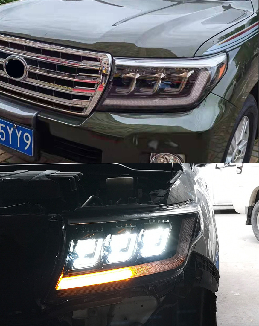 2 PCS Auto Car Head Light Parts For Lander Cruiser 2008-20 15 LED Lamps Headlight Replacement DRL Dual Beam Lens Lights