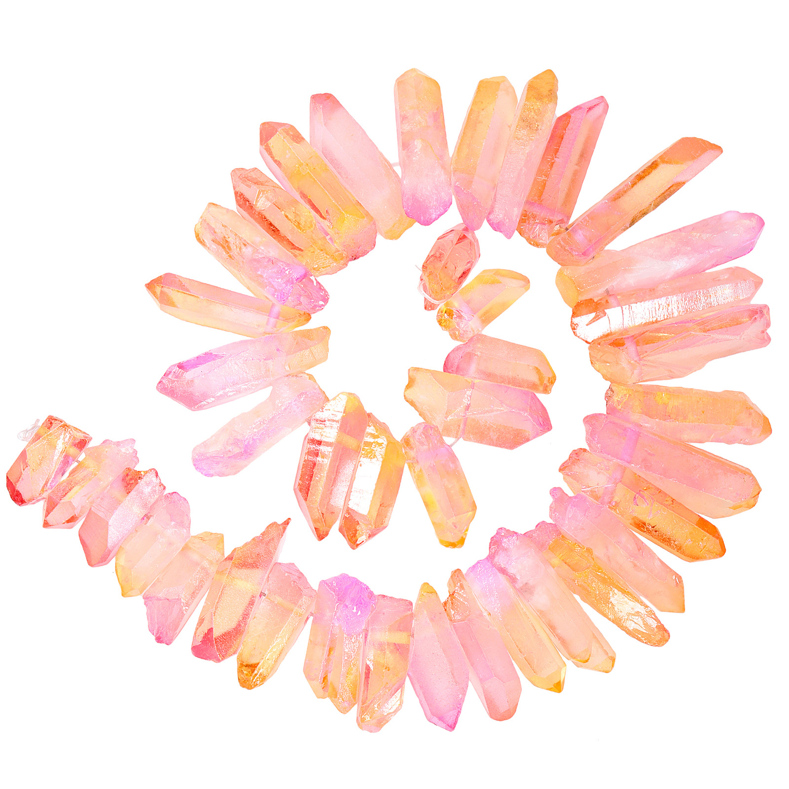 Loose Rough Crystal Points Beads for Crafts Jewelry Making Natural Raw Rock Quartz Bulk Crushed Titanium Coated Quartz Top Drilled Stone 1 Strands