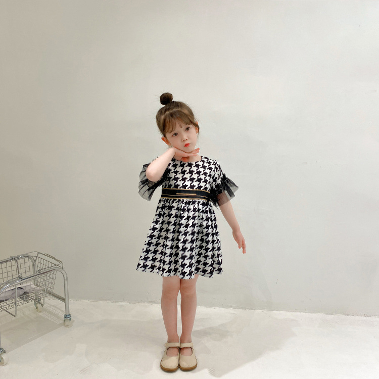 Girls Houndstooth Dress Lace Sleeves Summer Dresses Children Clothes Kids Round Collar Short Dress, Black
Girls Houndstooth Dress Lace Sleeves Summer Dresses Children Clothes Kids Round Collar Short Dress, Black