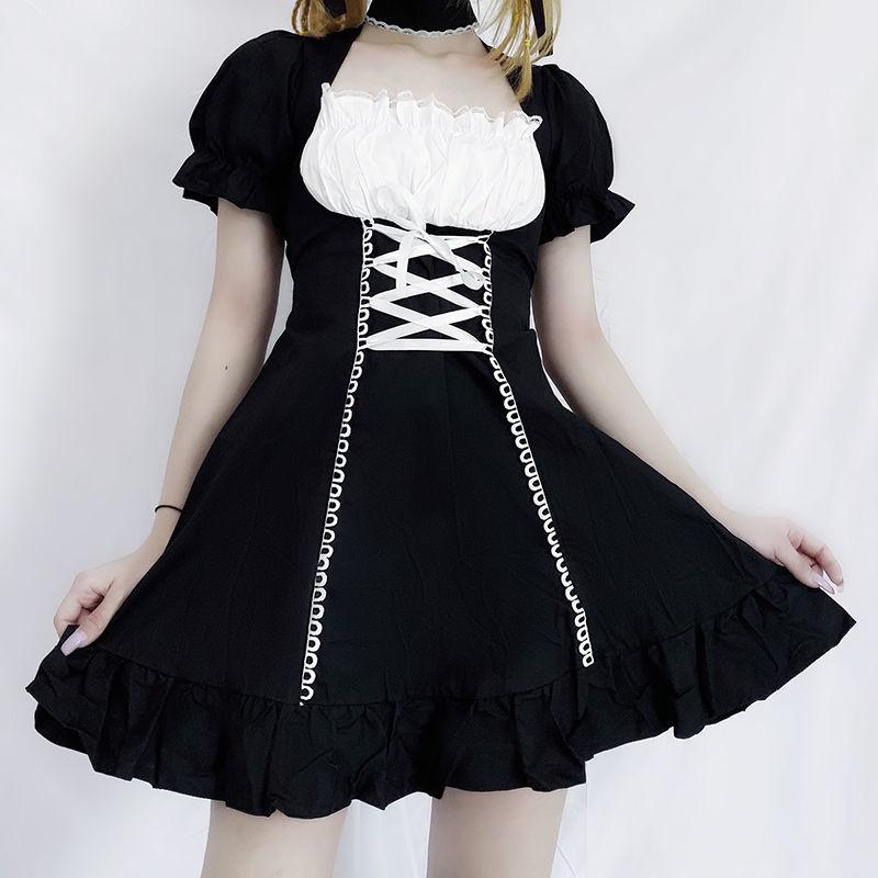 Clothing Sets Fashion Style School Dresses For Girls Black Short-sleeved Dress Lolita Cute Long Anime Form Costume S-LClothing, Black dress
Clothing Sets Fashion Style School Dresses For Girls Black Short-sleeved Dress Lolita Cute Long Anime Form Costume S-LClothing, Black dress