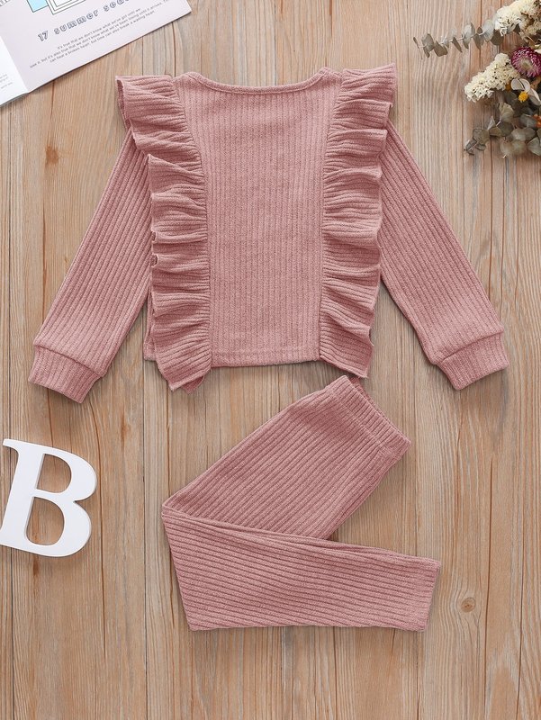 Toddler Girls Solid Ruffle Trim Top & Leggings SHE