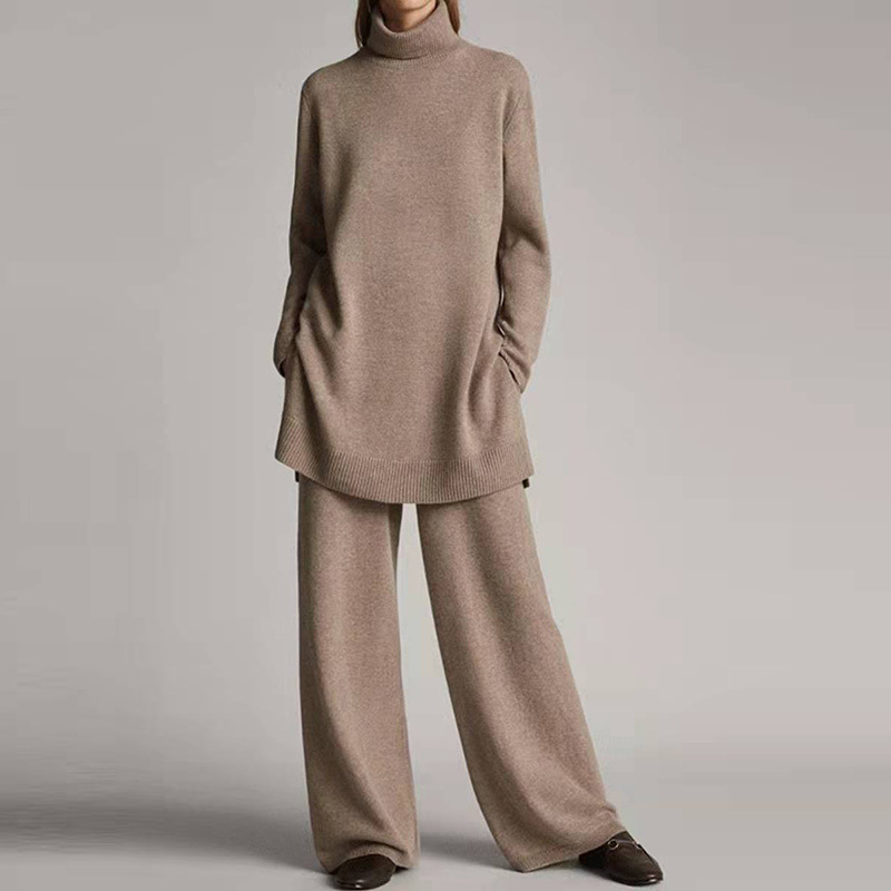 2-Piece Women's Set Loose Long Sleeve Turtleneck Wide Leg Pants Ladies Outfit Plus Size 4XL Loungewear Streetwear Pocket Suits 220315