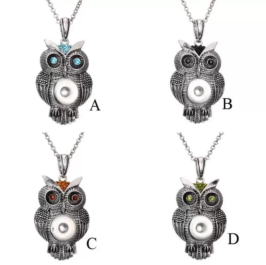 Pendant Necklaces Vintage Crystal Owl Charms Snap Button Necklace Fit 18Mm Ginger Buttons Gift Party Jewelry Drop Deliver Dhseller2010 Dhwbq