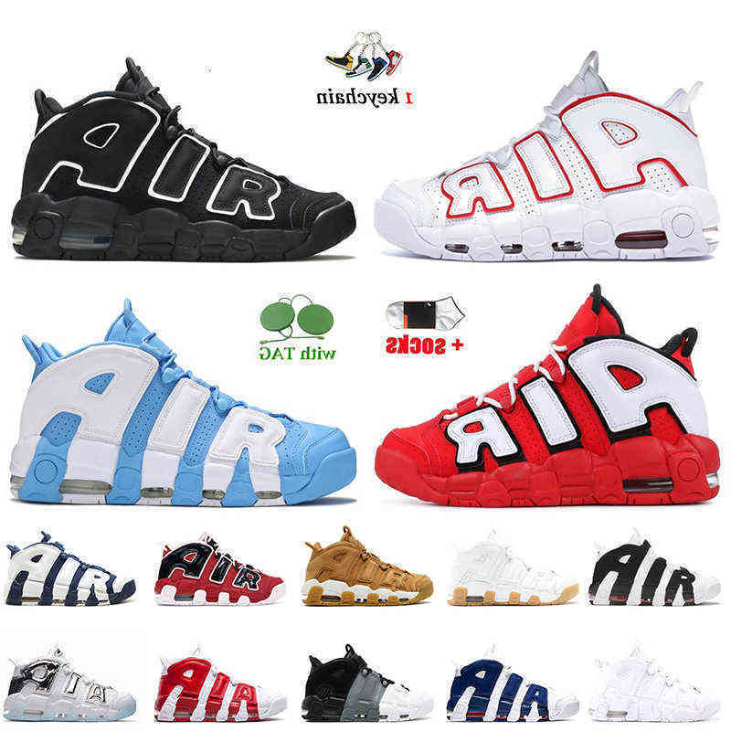 Shoes Top Quality Women Mens More Uptempos Basketball with Socks Scottie Pippen Triple White Varsity Red Black Hoop Pack Unc Bulls