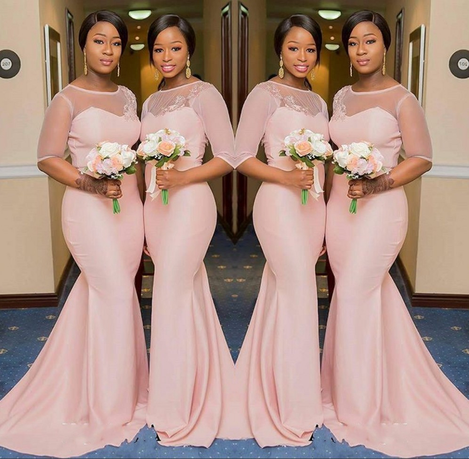 Blush Pink Sheer Jewel Neck Bridesmaid Dresses 1/2 Sleeve Mermaid Floor Length Black Girls Maid of Honor Gown Wedding Guest Dress
Blush Pink Sheer Jewel Neck Bridesmaid Dresses 1/2 Sleeve Mermaid Floor Length Black Girls Maid of Honor Gown Wedding Guest Dress