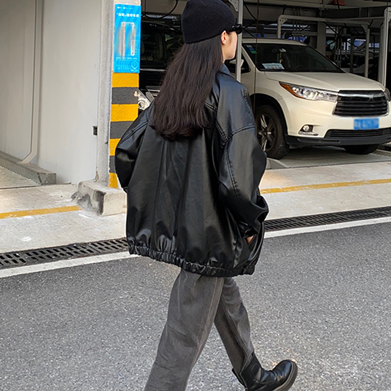 Korean Black Leather Jacket Women Winter Long Women s Moto Biker Zipper Streetwear Harajuku Y2K Loose Coat 220810