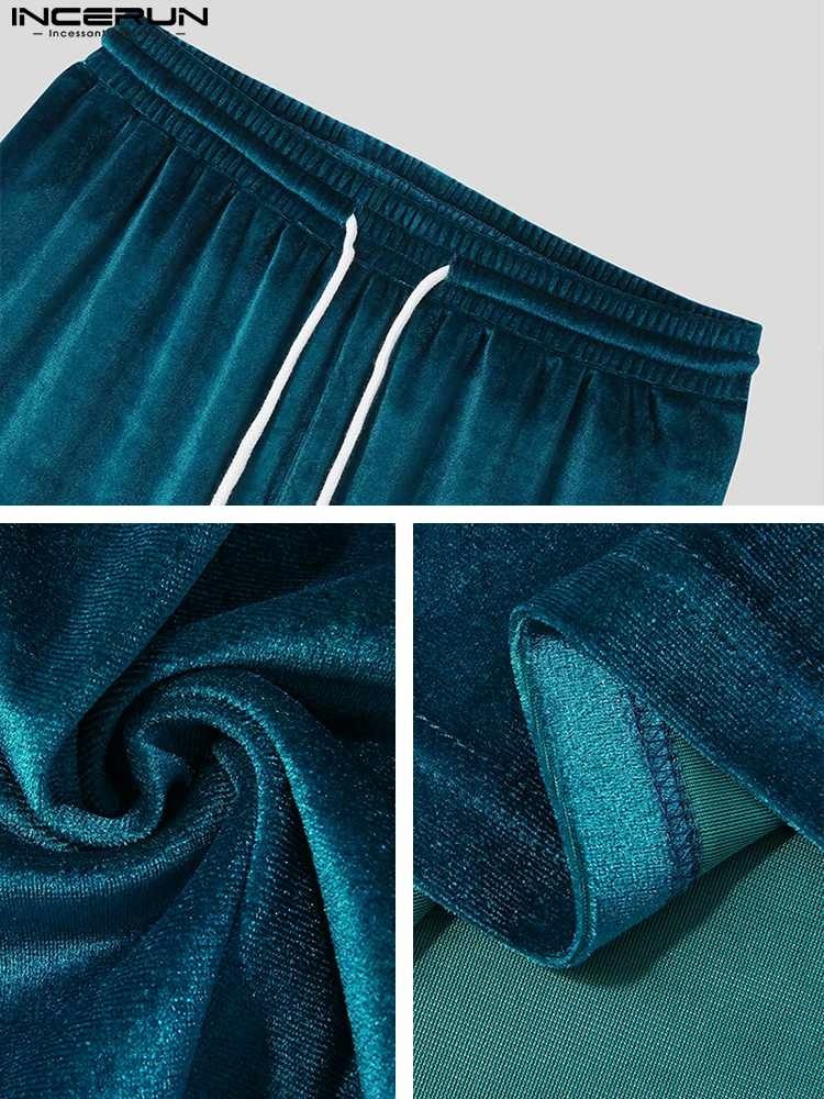 Men Sets Velour Solid Color O neck Short Sleeve T Shirt Drawstring Shorts Streetwear Casual Suits INCERUN S 5XL 7 220616