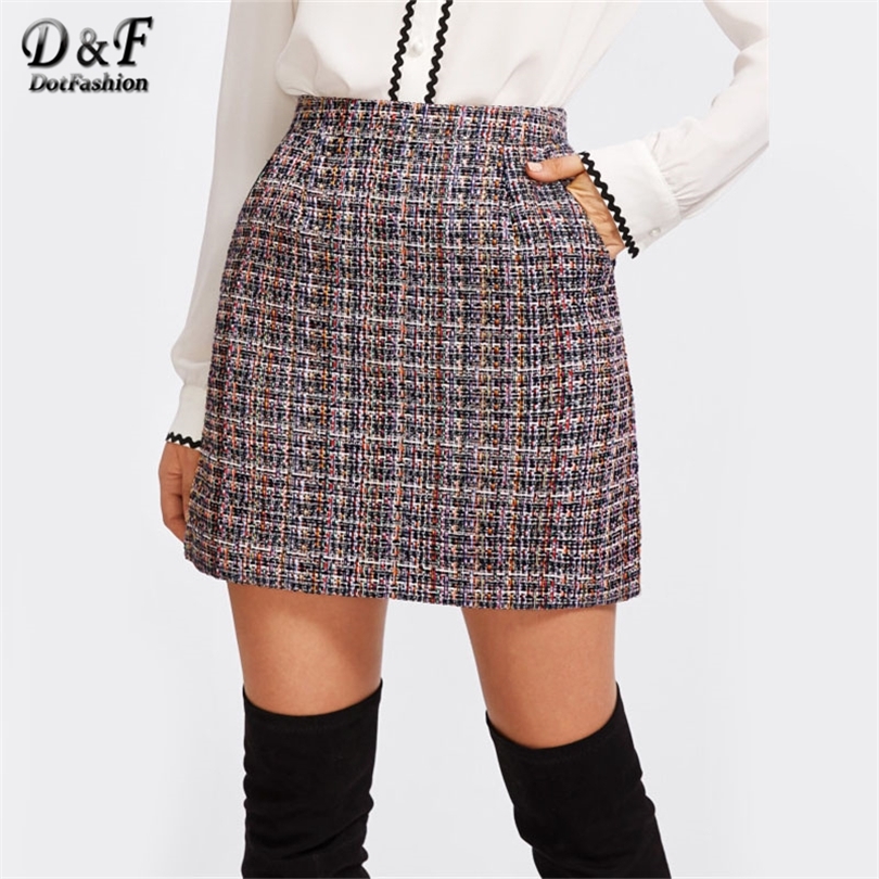 Women's Zip Back Tweed Winter Skirt-Plaid Cute A-E Short Skirts Bottoms B4