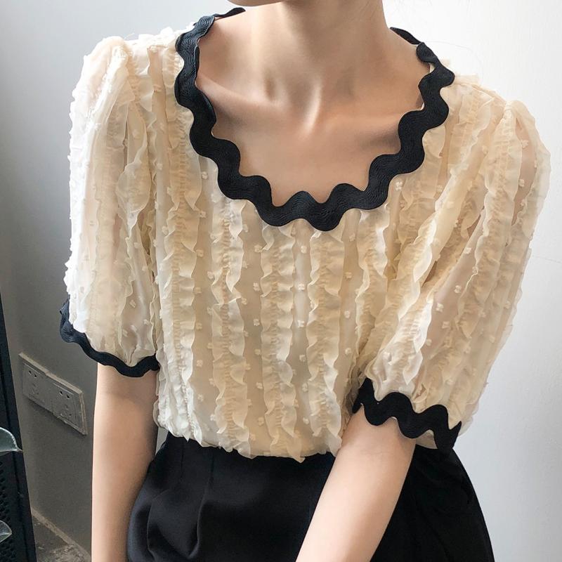 Women's Blouses & Shirts Summer Women's Blouse Chiffon Short Sleeve Puff Ladies Shirt Contrast Color Elegant Lace White Top Clothing H70, Beige
Women's Blouses & Shirts Summer Women's Blouse Chiffon Short Sleeve Puff Ladies Shirt Contrast Color Elegant Lace White Top Clothing H70, Beige