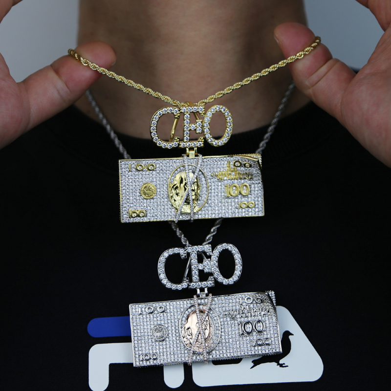 iced bling CEO Letter with us dollar casy pendant paved full cz fit cuban chain necklace for men women boy party punk styles jewelry plated gold silve