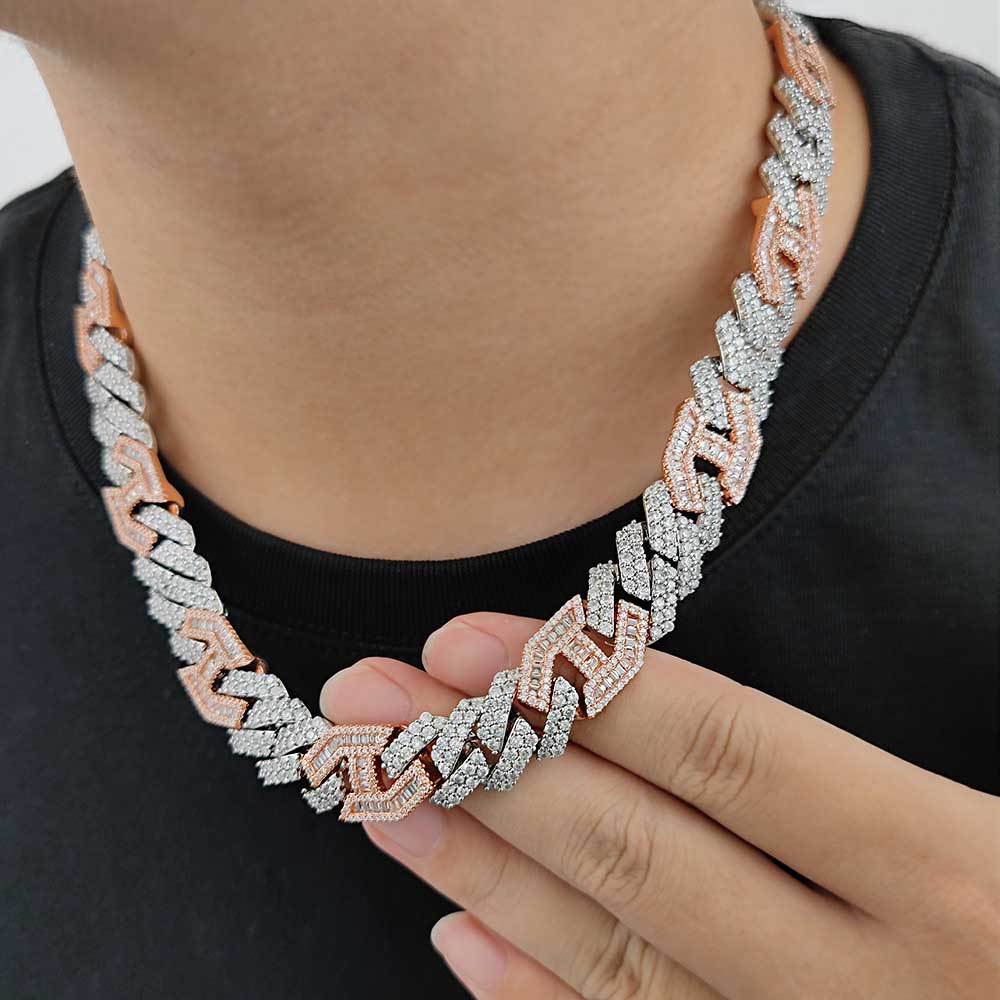 15mm Hip Hop T Cubic Zirconia Diamond Tennis Chain Real Gold Plated Pig Nose Men's Necklace