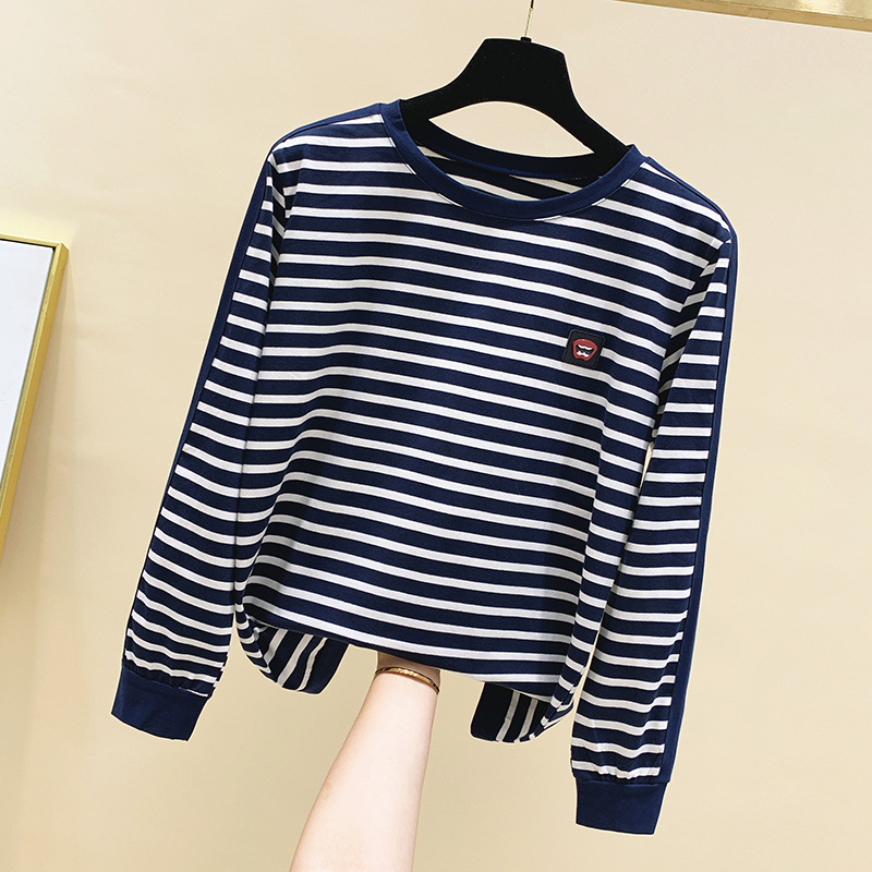 gkfnmt Korean Style Women T-Shirt Plus Size 4XL Long Sleeve Striped Cotton Tshirt Tops Autumn Winter T Shirt Femme Clothing 220328