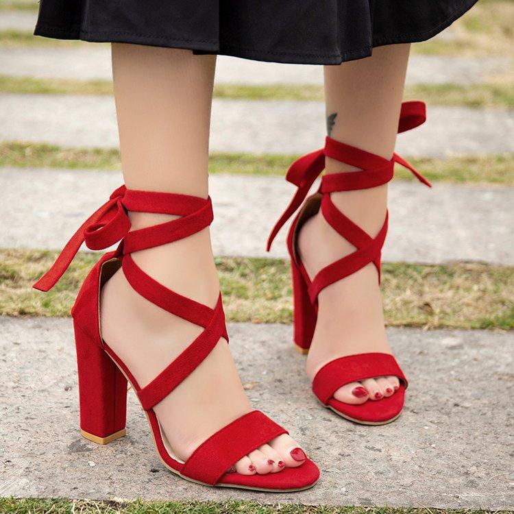 Sandals Lace-up Square Open-toed Women's Thick-heeled Cross-strap High-heeled Shoes Summer Gladiator Ankle Strap, Red
Sandals Lace-up Square Open-toed Women's Thick-heeled Cross-strap High-heeled Shoes Summer Gladiator Ankle Strap, Red