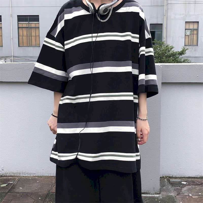 Hip Hop Short-sleeved T-shirt Women T Shirt Couple Japanese Simple Striped Half-sleeved Summer Korean Loose Student Black Top 220321