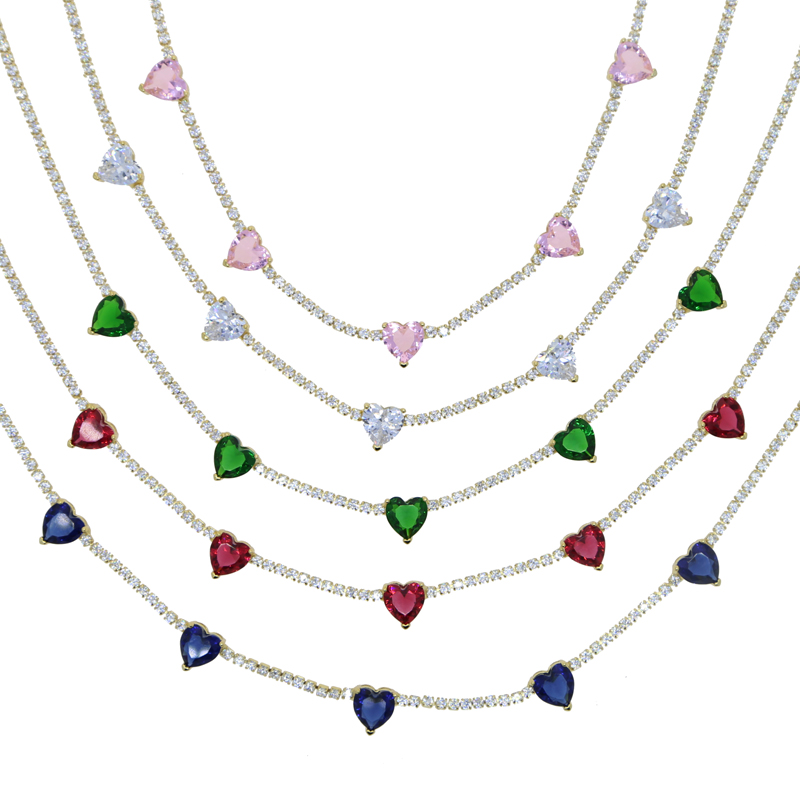 White Pink Ruby Green Blue Heart Cz Tennis Chain Necklace Paved Rainbow Stone 2mm Tiny Chains Necklaces for Women Lady Gift
White Pink Ruby Green Blue Heart Cz Tennis Chain Necklace Paved Rainbow Stone 2mm Tiny Chains Necklaces for Women Lady Gift