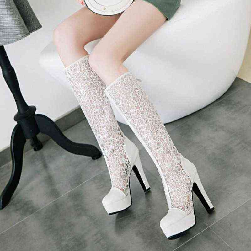Knee Boots Women Sandals Sexy Lace Splicing Pointed High Heels Summer Platform Fashion Boots For Evening Party Lady Shoes 220401, Black
Knee Boots Women Sandals Sexy Lace Splicing Pointed High Heels Summer Platform Fashion Boots For Evening Party Lady Shoes 220401, Black