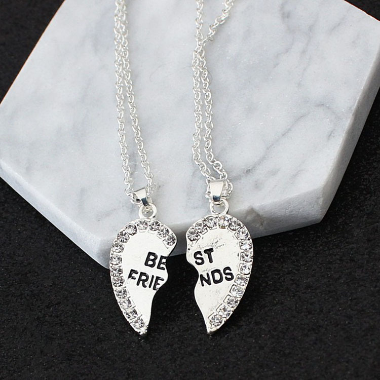 Fashion BFF Necklace for 2 Women Crystal Best Friend Love Heart Necklaces Fashion Couple Friendship Jewelry Wholesale Price