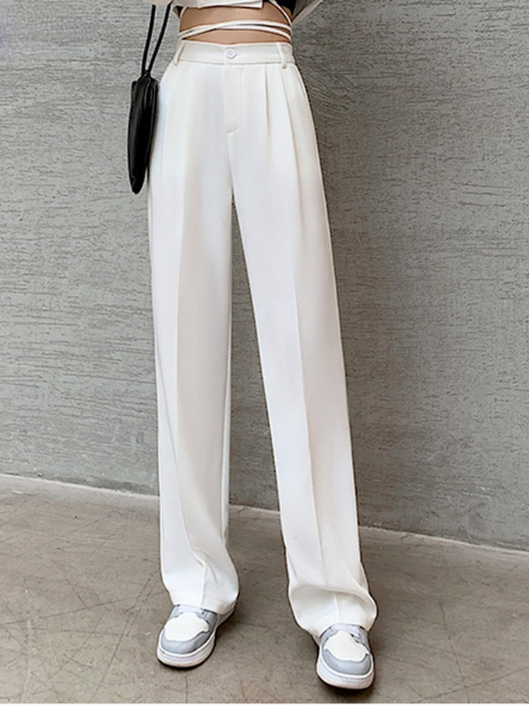 Casual High Waist Loose Wide Leg Pants for Women Spring Autumn Female Floor-Length White Suits Ladies Long Trousers 220325