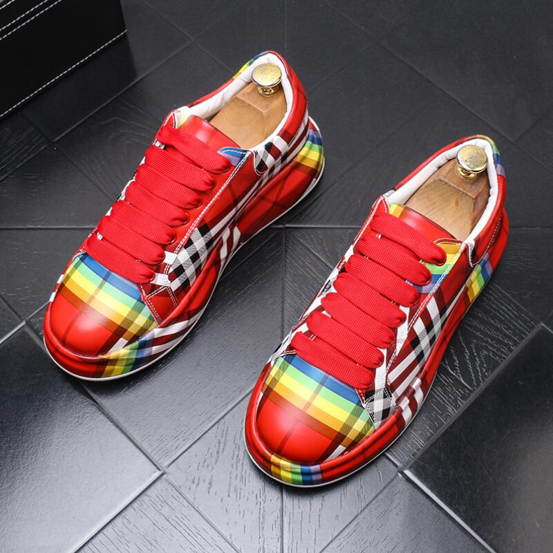 Men spring summer casual leather shoes dazzle color print individual character board lacing fashion zapatillas hombre b10, Red
Men spring summer casual leather shoes dazzle color print individual character board lacing fashion zapatillas hombre b10, Red