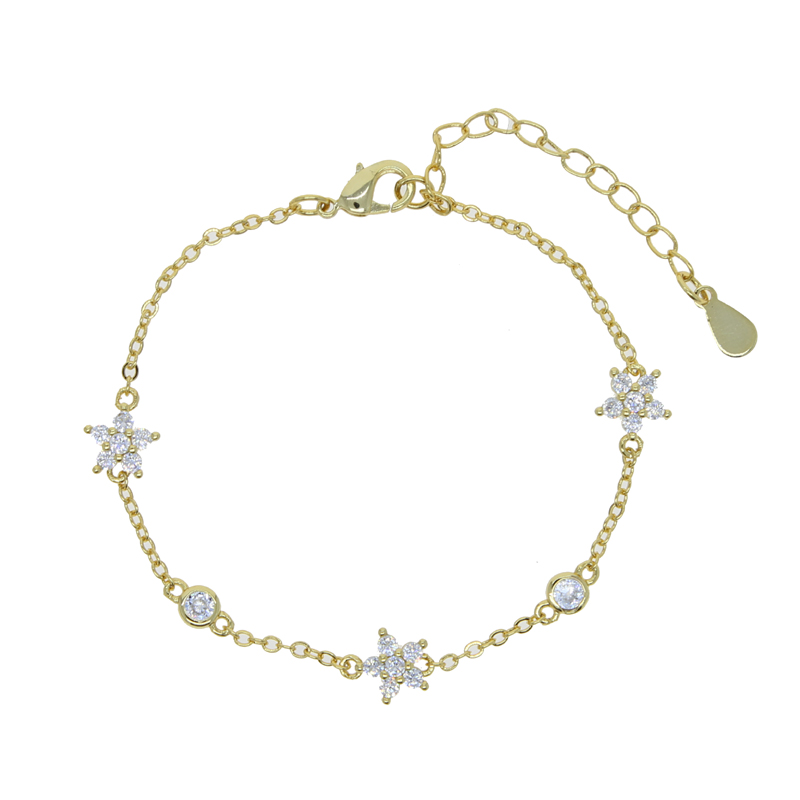 New Arrived Cz Station Link Chain Flower Charm Bracelet 15+4cm Extend Chain Cute Lovely Women Girl Fashion Bracelets
