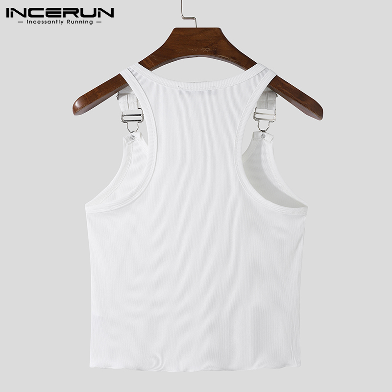 Fashion Men Tank Tops Oneck Solid Color Sleeveless Suspender Vests Men Skinny Pockets Streetwear Sexy Vacation Tops INCERUN 7 220620