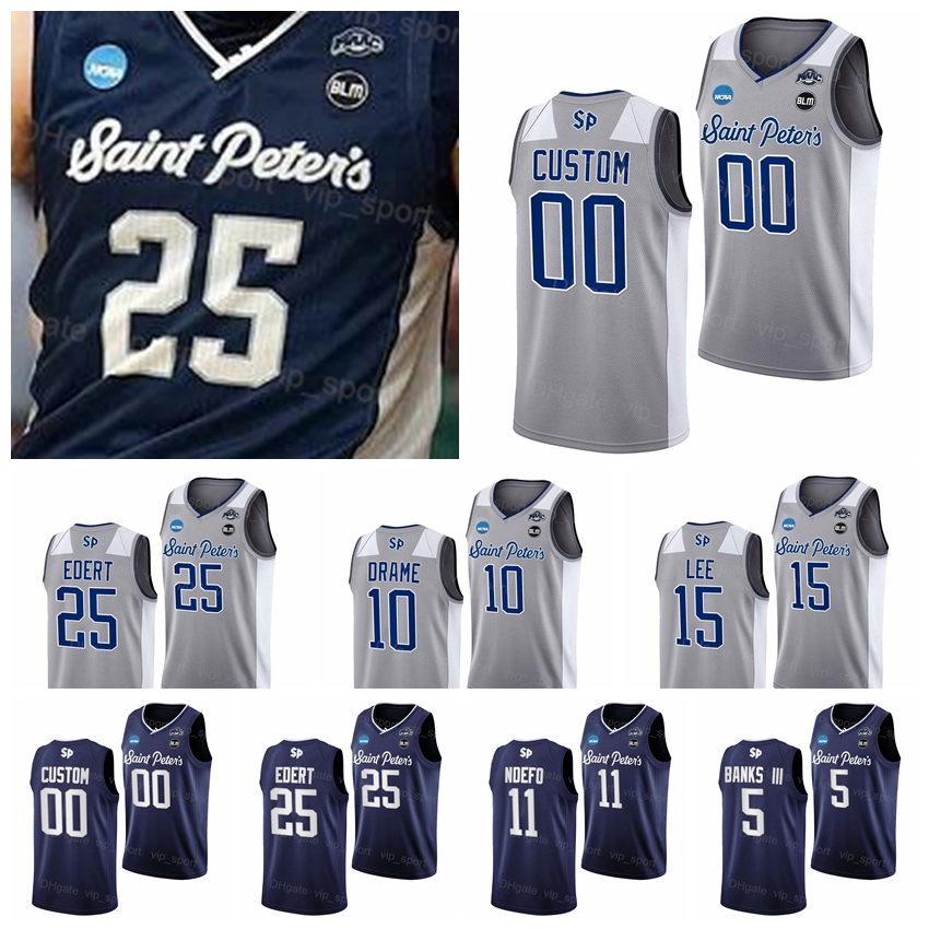 NCAA Saint Peter' Peacocks College 5 Daryl Banks III Jersey Basketball 15 Matthew Lee 10 Fousseyni Drame 14 Hassan Drame KC Ndefo Doug Edert University Navy Blue Grey
NCAA Saint Peter' Peacocks College 5 Daryl Banks III Jersey Basketball 15 Matthew Lee 10 Fousseyni Drame 14 Hassan Drame KC Ndefo Doug Edert University Navy Blue Grey