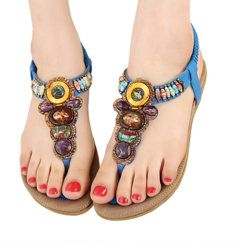 CEYANEAO Bohemian Women Sandals Gemstone Beaded Slippers Summer Beach Sandals Women Flip Flops Ladies Flat Sandals Shoes 220506