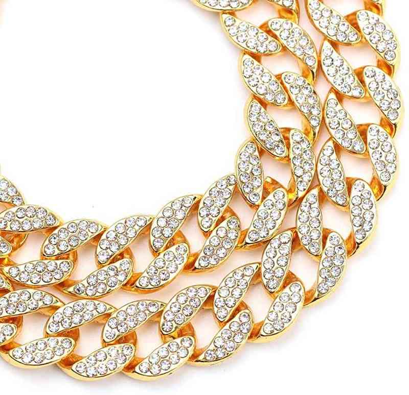 Iced Out Chain Hip Hop Necklace Charms Jewelry Gold Silver Color Rhinestone CZ Clasp Choker For Men Rapper Bling Long Necklace Y220318