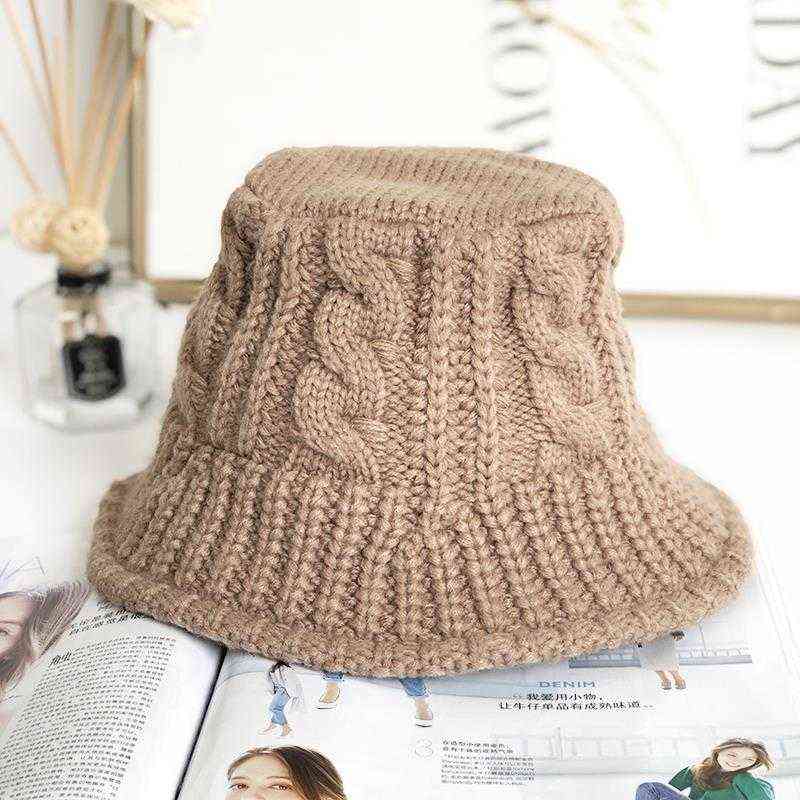 Bucket Hats Women Winter Thicken Knitting Warm Basin Caps Korean Style Students All-match Folding Solid New Womens Stylish Retro Y220406