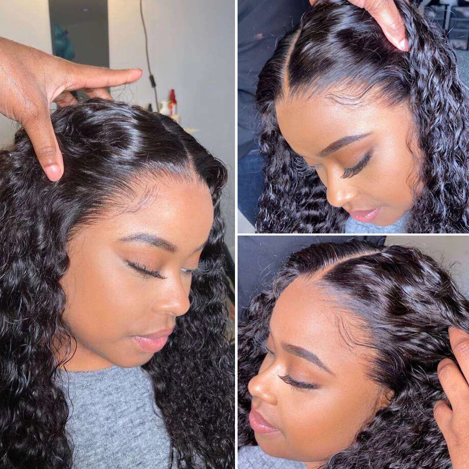 36 Inch Long Loose Deep Wave Brazilian Human Hair Wigs Transparent Synthetic Curly Lace Front Wig For Women
