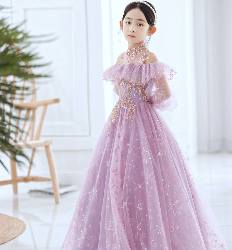 Sequined 2-14 Years Lace Tulle Flower Girl Dresses Bows Children's First Holy Communion Princess Ball Gown Wedding Party Dress 403