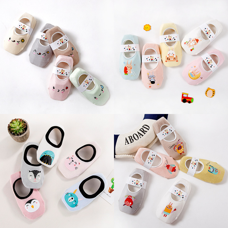 5 Pairs /set Baby Boy Ankle Socks Cotton Toddler Anti-slip Sock Lovely Cartoon Animals Kids sock Fashion 1-6Years Summer 220512