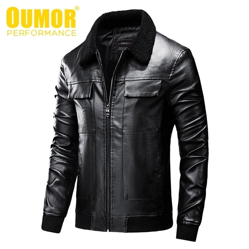 Oumor Men Autumn New Casual Vintage Biker Leather Jackets Coat Men Fashion Outfit Bomber Motorcycle PU Leather Jacket Coats Men T200106