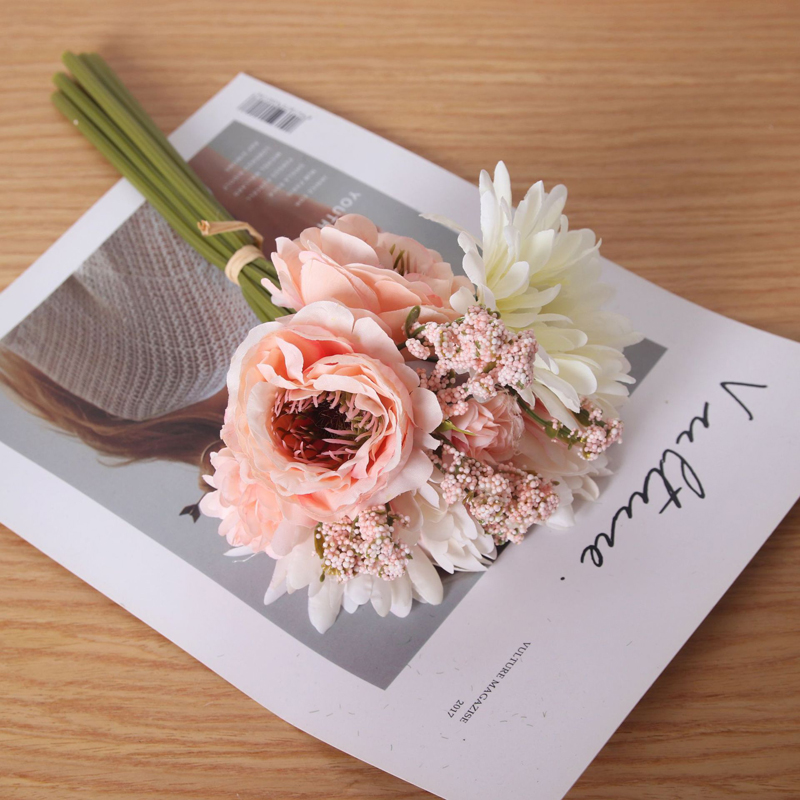 Simulation flower burnt edge rose Fran chrysanthemum daisy gypsophila bouquet wedding decoration