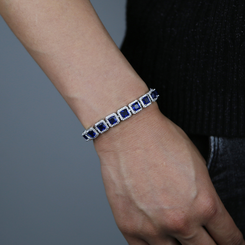 5mm sqaure sapphire cubic zircon paved tennis chain bracelet with silver plated hip hop jewely for women men boy punk new styles wholesale