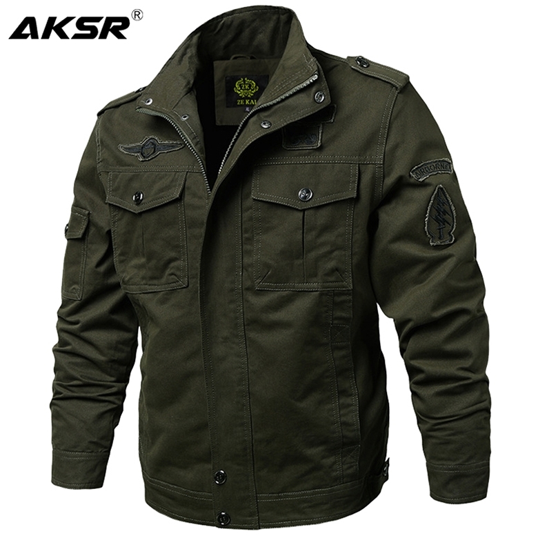 AKSAR Plus Size Men Spring Autumn Cotton Military Jacket Coat Army Men's Bomber Pilot Jackets Mens Cargo Lightweight Jacket 201127