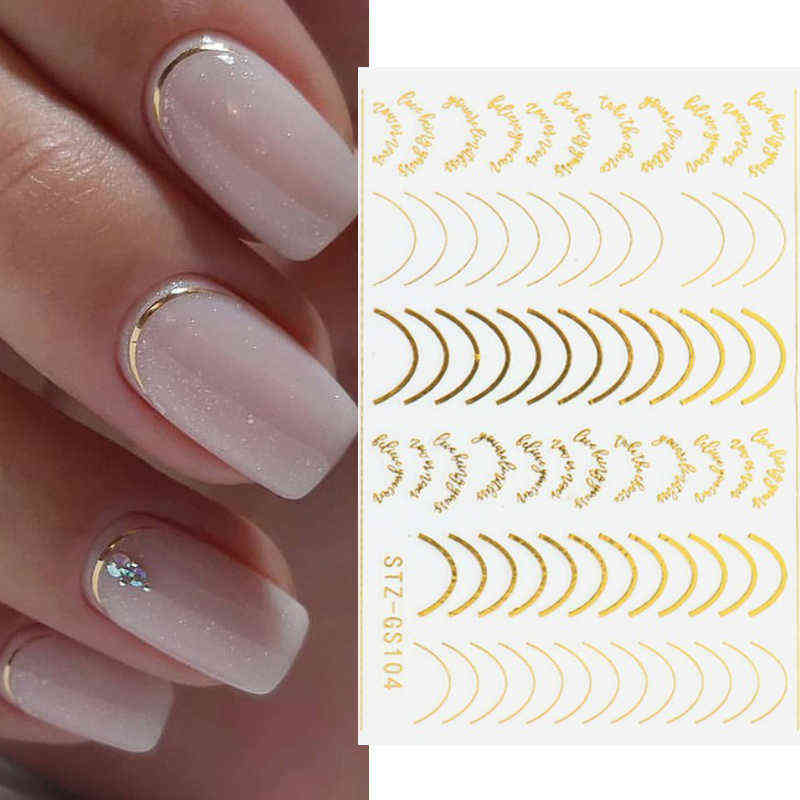 Nail Gel Toy 3d Lines Stickers Diy Rose Gold Metal Stripe Letters Decals Curve Art Sliders Self Adhesive Decorations Manicure 0328