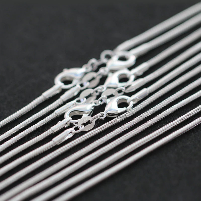 1.2MM S925 Silver Plated Snake Chain Necklace for Women Thin Rope Chain DIY Necklace Pendent Accessories 16 18 20 22 24 26 28 30 inches